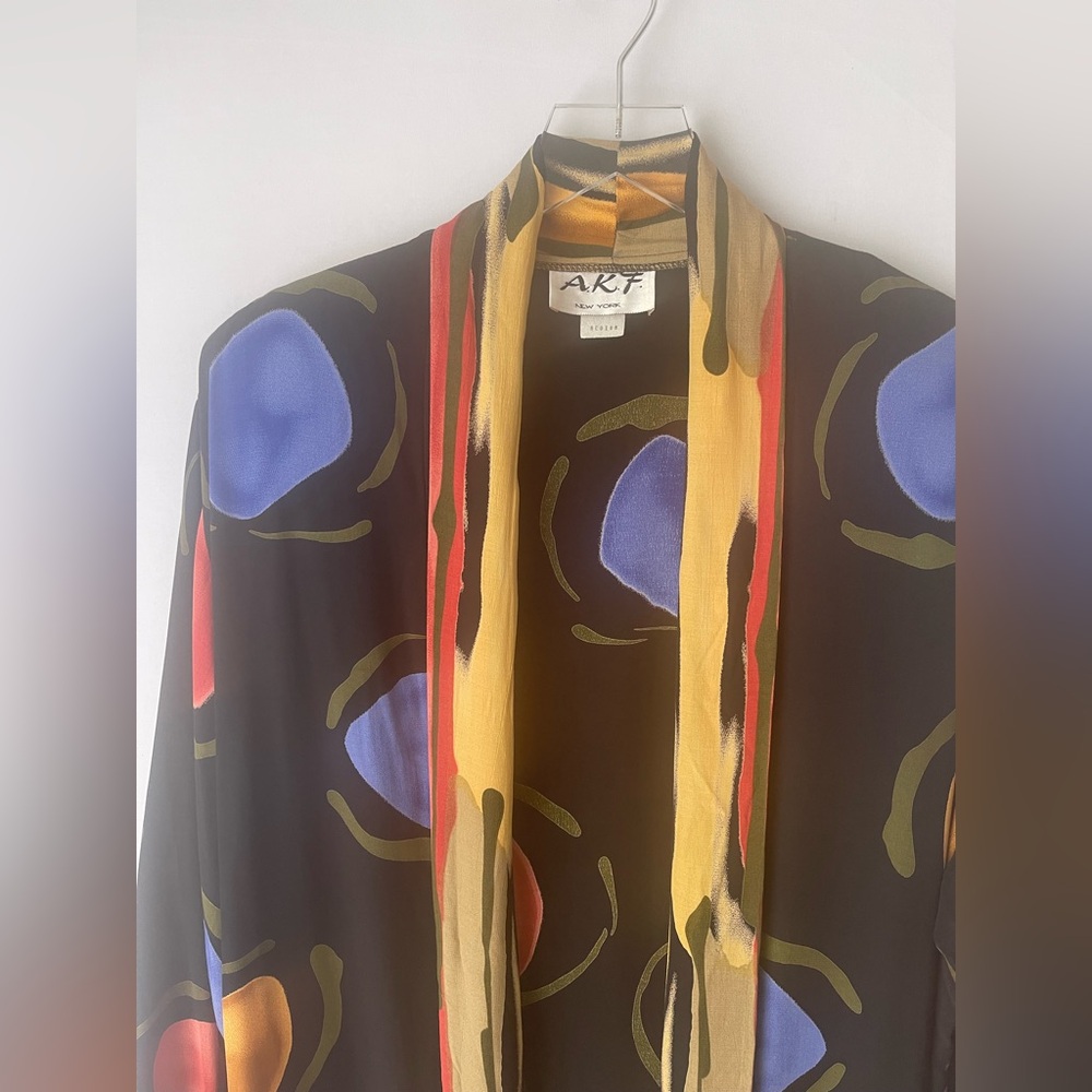 80s Rayon Geometric Primary Color Kimono Jacket Coverup M - Picture 5 of 15